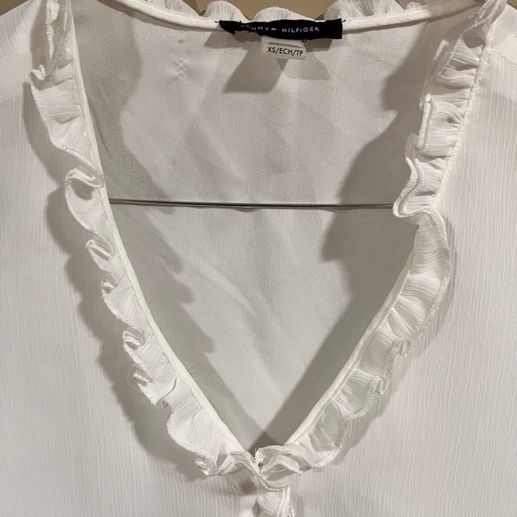 Tommy Hilfiger White Sheer Ruffle Front Poet Blouse XS Country Boho Cottagecore - Picture 6 of 10